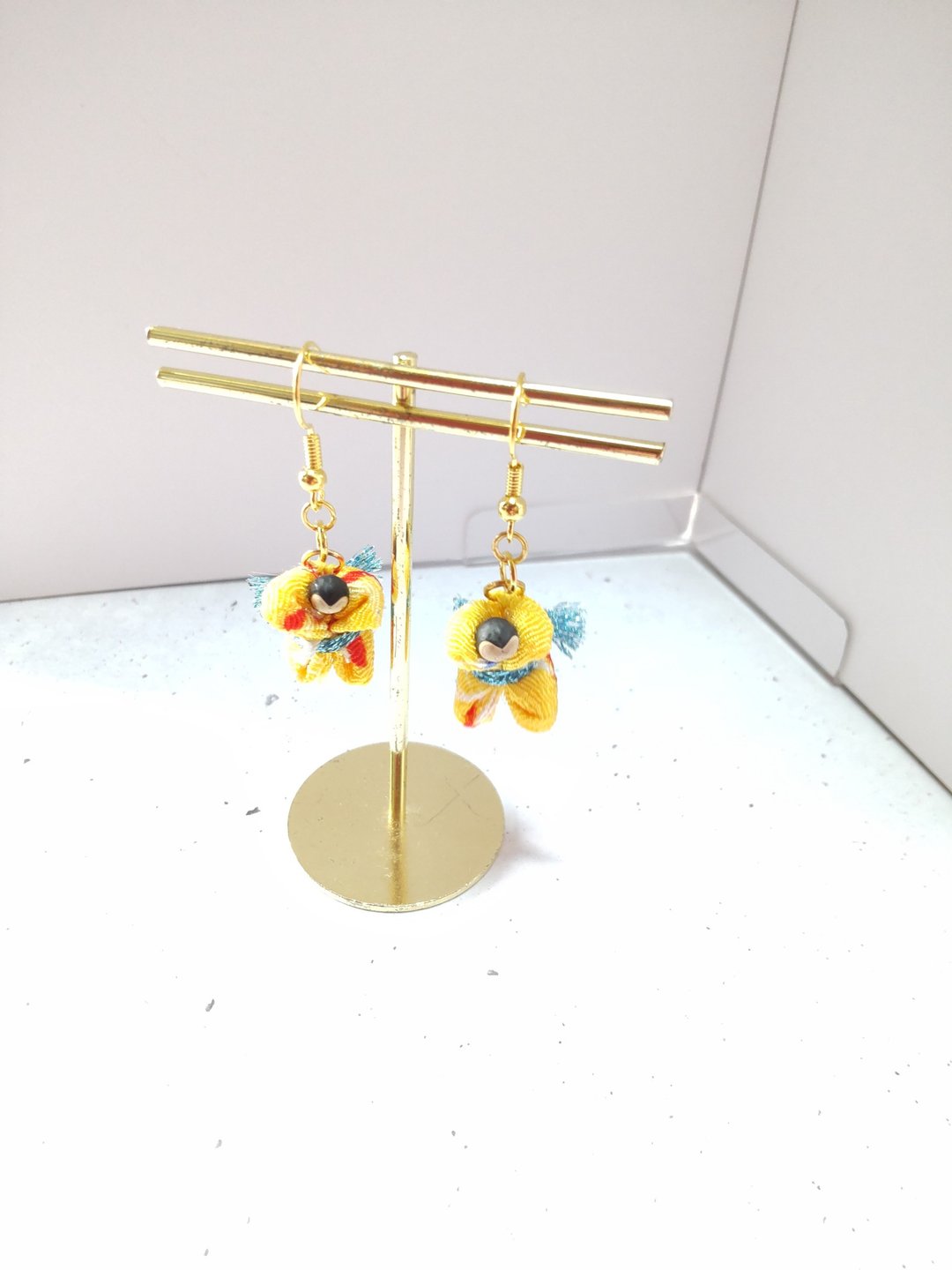 Sarubobo Earrings Yellow - 耳环/耳夹 - 其他人造纤维 黄色