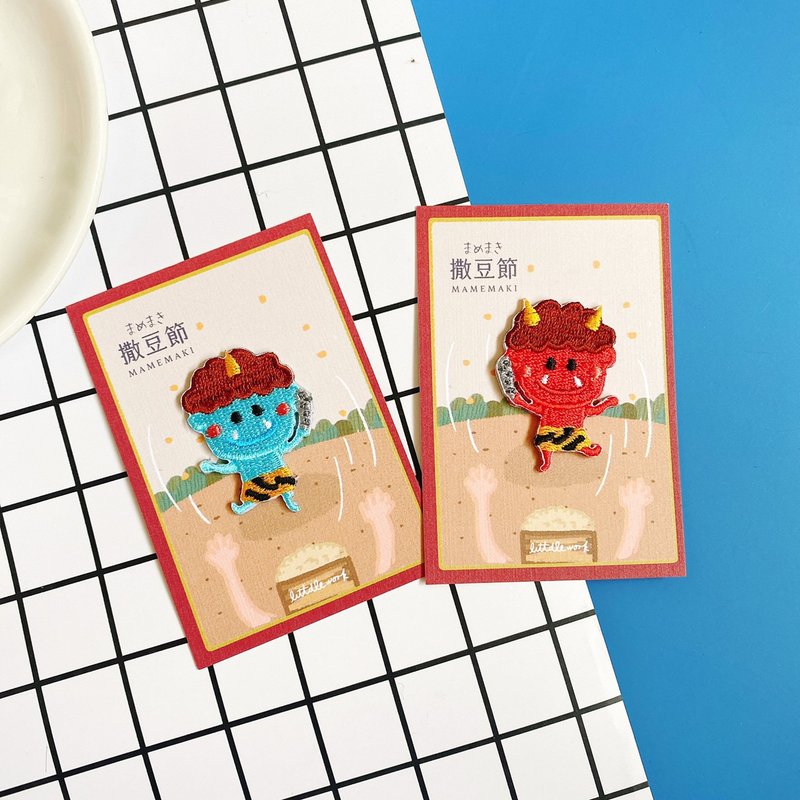 刺绣烫贴/别针 | 日本文化系列 - 赤鬼青鬼 |  Littdlework - 徽章/别针 - 绣线 多色