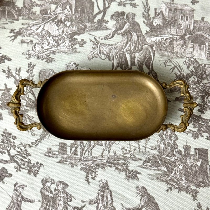 *50746-质朴法国古董黄铜椭圆小托盘 - 收纳用品 - 铜/黄铜 