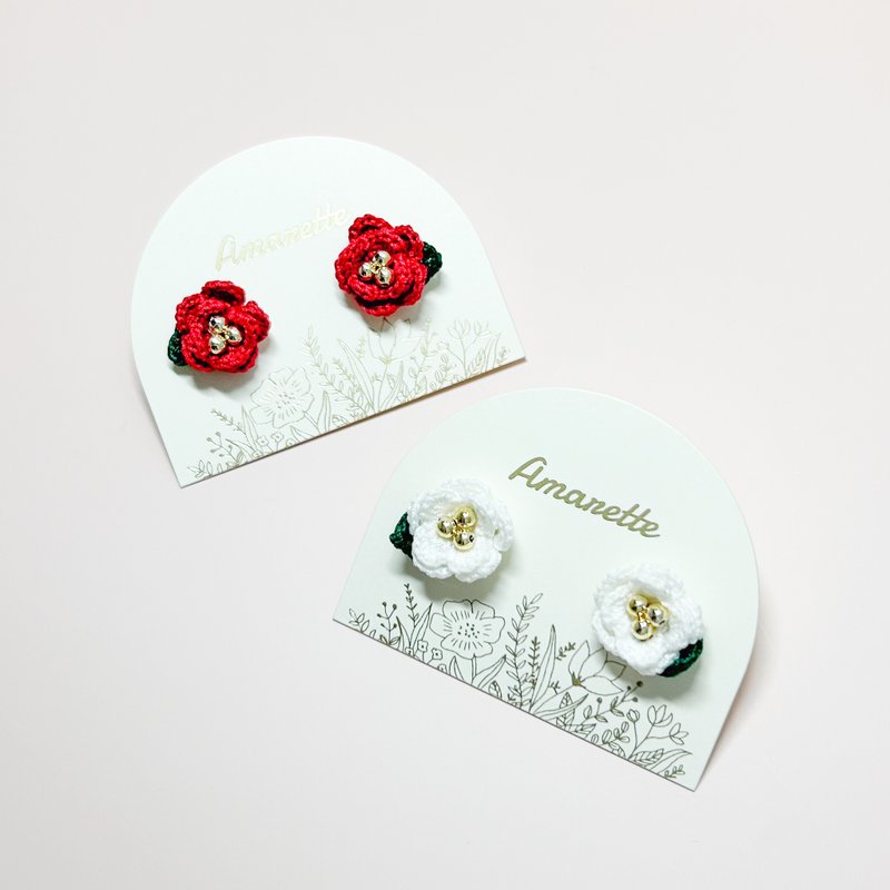 椿花耳钉/耳环 - 耳环/耳夹 - 棉．麻 红色