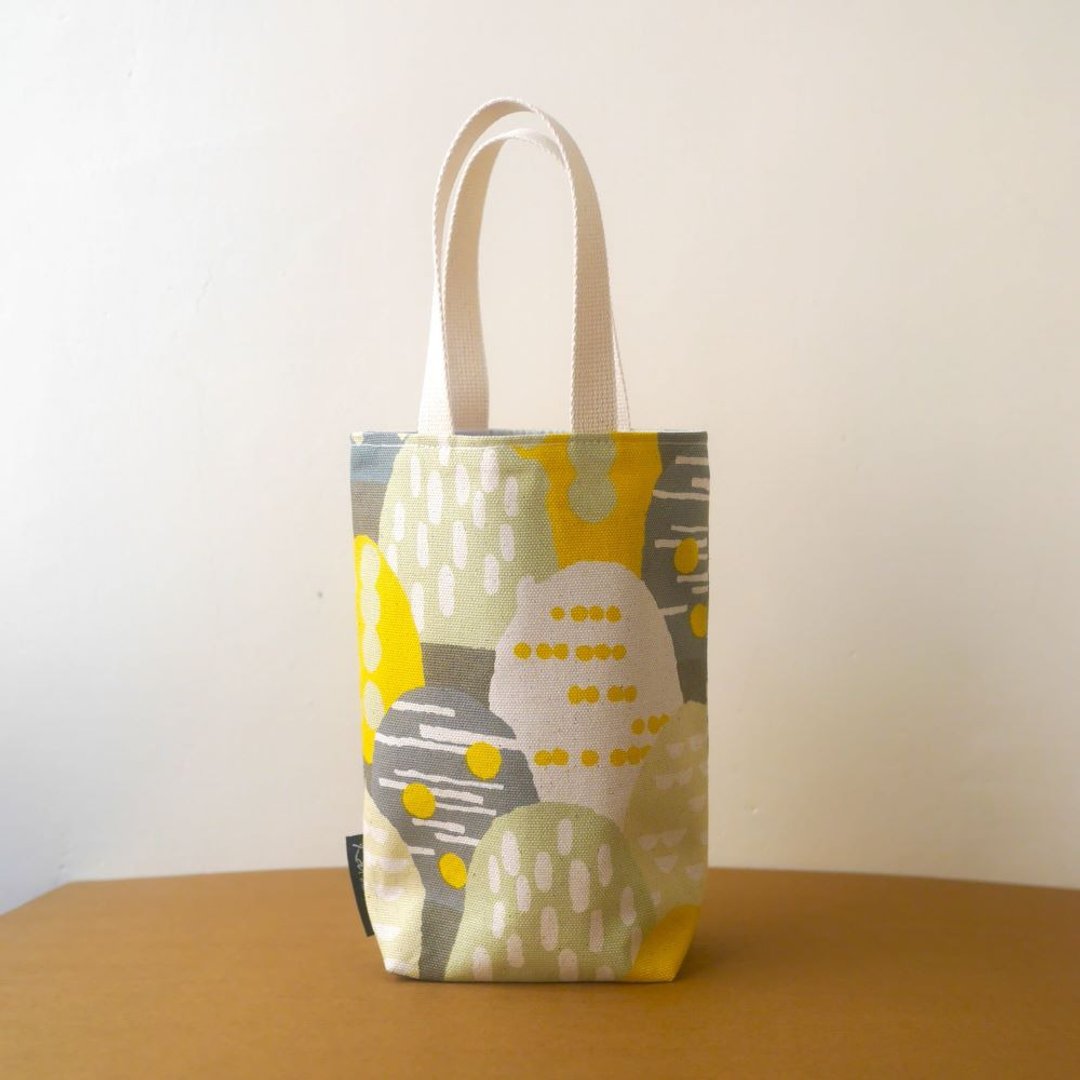 环保饮料提袋/早餐袋/小物袋/散步包=日本厚棉布=山丘=黄(共2色) - 随行杯提袋/水壶袋 - 棉 