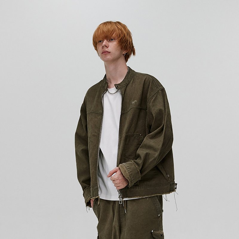 MOKACME 23FW 秋冬水洗毛边做旧工装夹克clean fit外套男女 - 男装外套 - 棉．麻 绿色