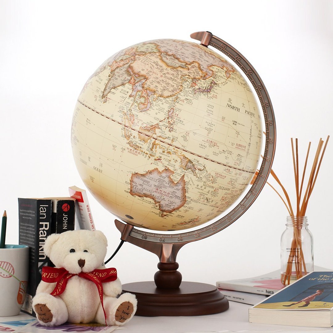 #AR交互款 Skyglobe 12寸古典仿古木质地球仪(中英文对照)(附灯) - 摆饰 - 塑料 卡其色