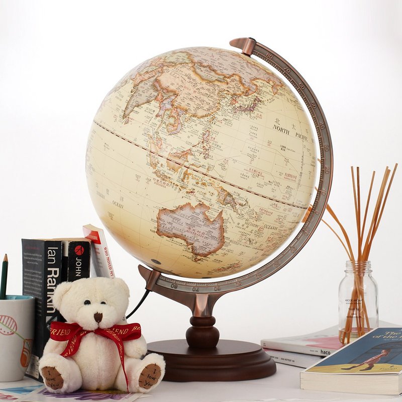 #AR交互款 Skyglobe 12寸古典仿古木质地球仪(中英文对照)(附灯) - 摆饰 - 塑料 卡其色