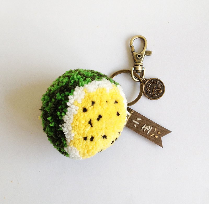 <中秋> 赏月  吃 <小玉西瓜>  手工毛球 吊饰 钥匙圈  (现货出清价) - 钥匙链/钥匙包 - 其他材质 黄色