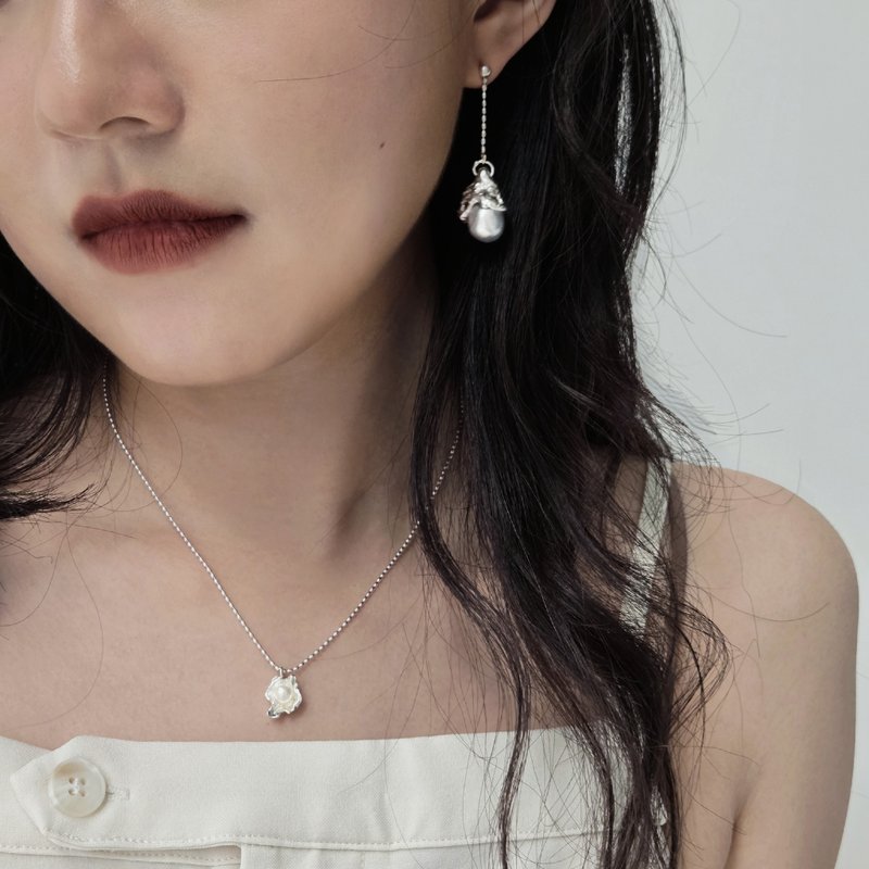 珍珠吊坠耳针 - 手链/手环 - 纯银 