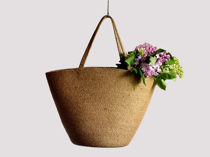 French Basket , Natural jute shoulder bag , Woven bag , Wicker jute bag , French - 手提包/手提袋 - 棉．麻 卡其色