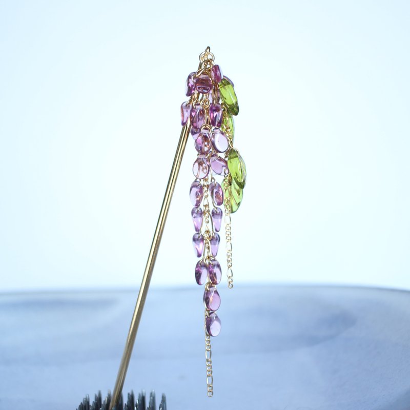 藤花发簪 白日 - 发饰 - 玻璃 紫色