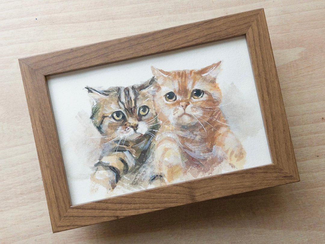 【画你的猫咪】率性油画风格的肖像水彩插画 (2 只) 定制画像 手绘 - 订制画像 - 纸 