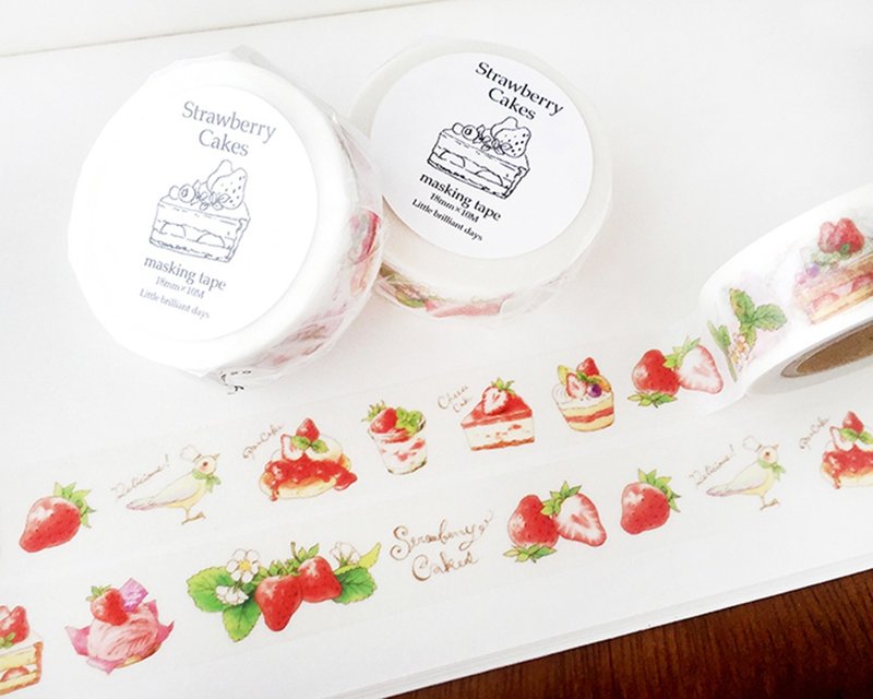 StrawberryCakes Masking Tape Strawberry Cake 18mm Width - 纸胶带 - 纸 红色