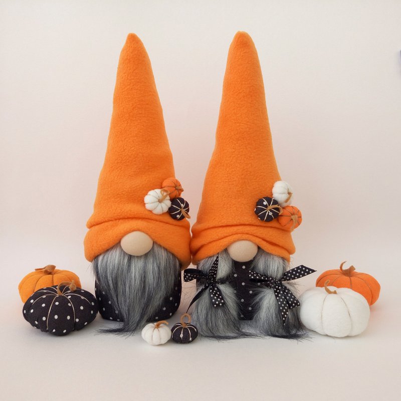 Halloween Gnomes with 6 Pumpkins Fall Gnome Stuffed Gnome Dolls Autumn Gnome Gif - 玩偶/公仔 - 环保材料 橘色
