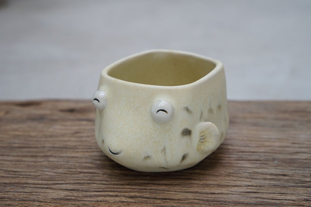Puffer pot , Puffer plant pot , Handmade ceramics , pottery - 花瓶/陶器 - 陶 黄色