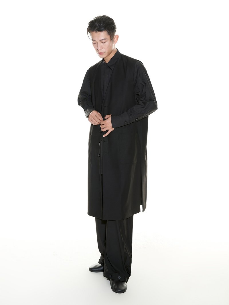 长款马甲外套男女秋冬黑色无袖外搭西装背心 - 男装外套 - 其他材质 黑色