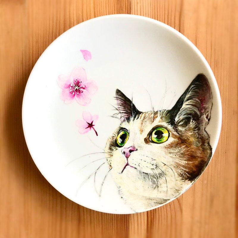 樱花猫6寸点心盘 - 盘子/餐盘/盘架 - 瓷 