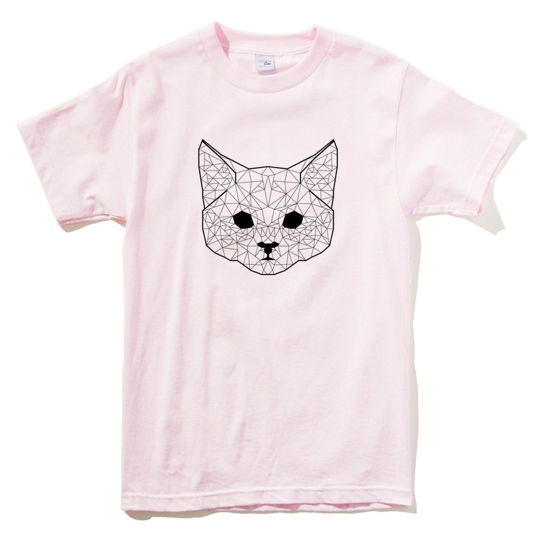 Geometric Cat #2 男女短袖T恤 浅粉红色 几何 猫 宇宙 设计 自创 品牌 银河系 时髦 圆 三角形 - 女装 T 恤 - 棉 粉红色