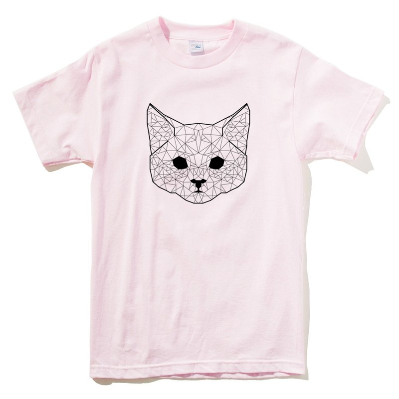 Geometric Cat #2 男女短袖T恤 浅粉红色 几何 猫 宇宙 设计 自创 品牌 银河系 时髦 圆 三角形 - 女装 T 恤 - 棉．麻 粉红色