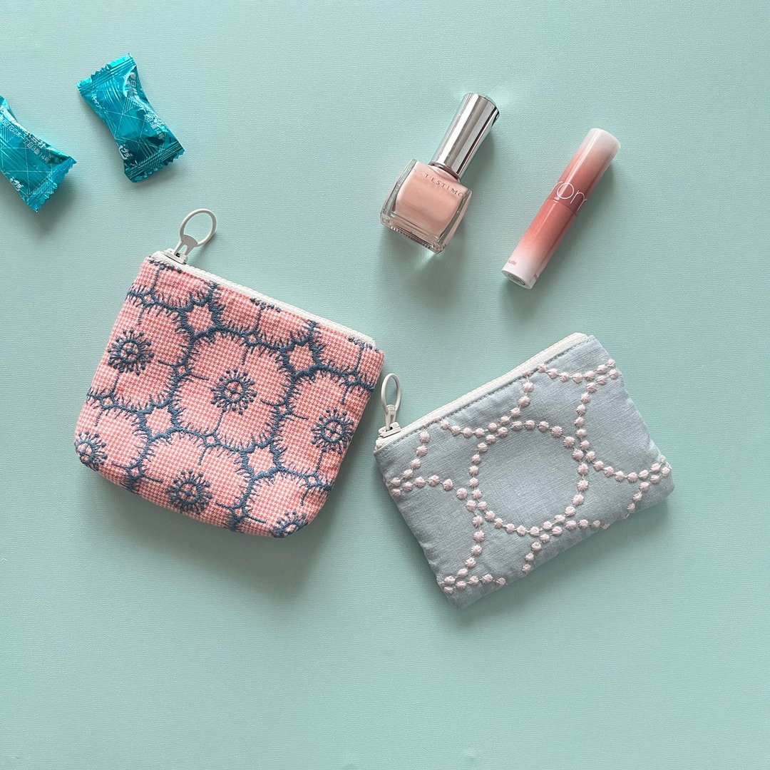 japanese kawaii zipper bag 小万用包组 mina perhonen tambourine anemone pinkoi 便 - 化妆包/杂物包 - 亚麻 多色