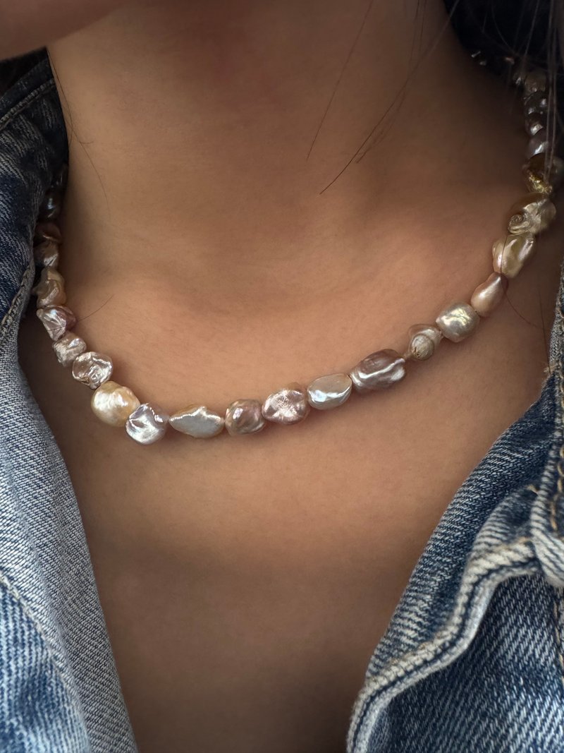 异色彩光 巴洛克 珍珠 项链 花瓣珍珠 项链  碎银 珍珠 项链 - 项链 - 珍珠 多色