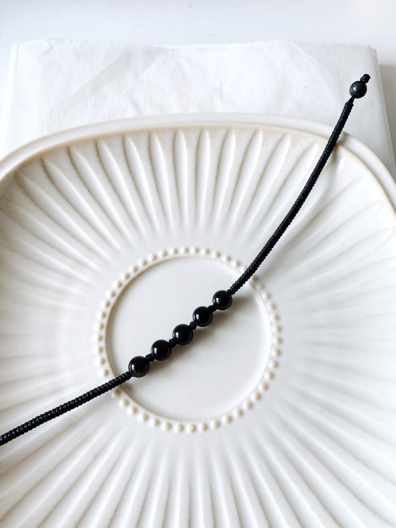 大黑曜石*5 粗绳 男生礼物 / 生活中最好的守护石 - 手链/手环 - 其他材质 白色