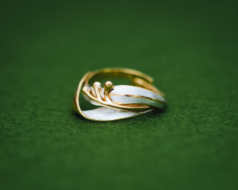 Classic Leaf and buds - Adjustable ring - Japanese design - Gold and silver ring - 戒指 - 银 金色