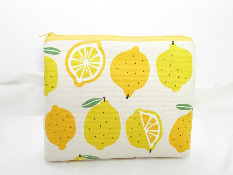 柠檬拉链收纳袋 - 化妆包/杂物包 - 棉．麻 黄色