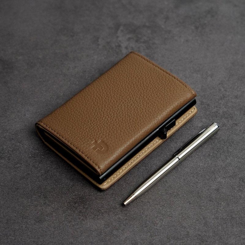 探险者银包 - 啡色荔枝纹皮革版本 - 皮夹/钱包 - 真皮 卡其色