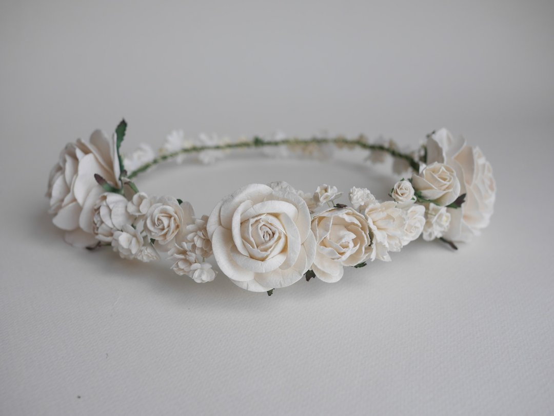纸花、花冠、DIY纸花发带、婚礼派对 白色。 - 发饰 - 纸 白色