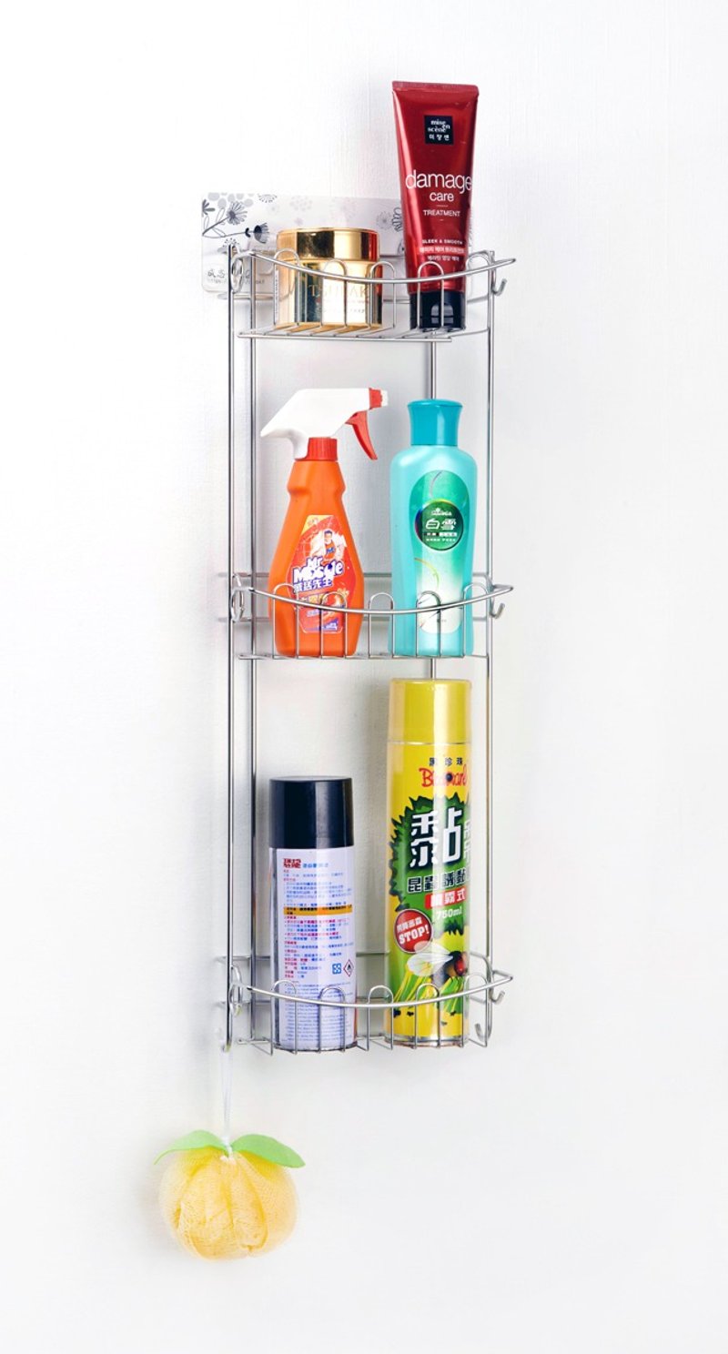 无痕贴片　不锈钢三层浴室架厨房架　独特窄身设计　瓶罐架置物架 - 置物架/篮子 - 不锈钢 银色