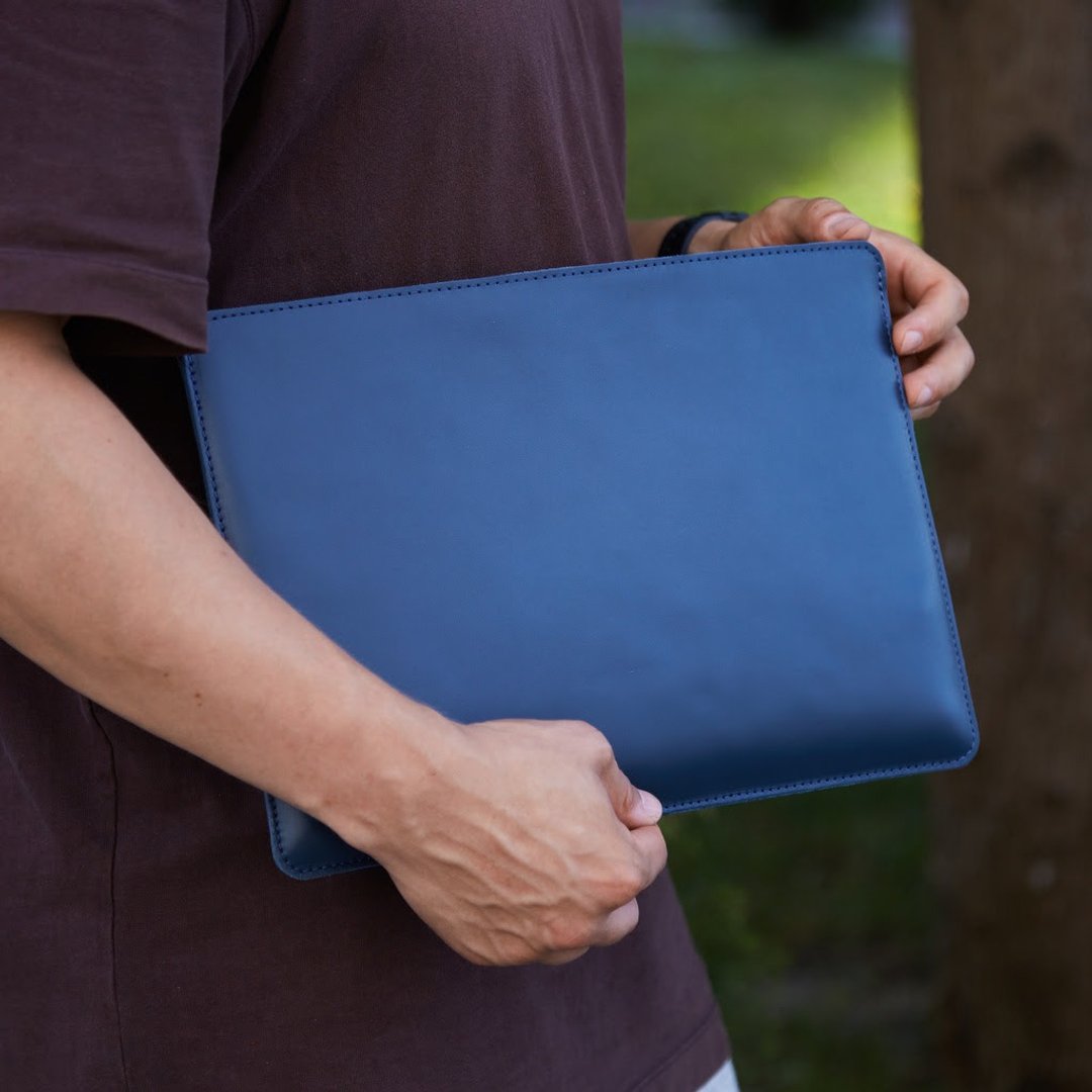 经典皮革制作的 MacBook 保护套 内衬毛毡的 iPad 保护套 - 平板/电脑保护壳 - 真皮 蓝色