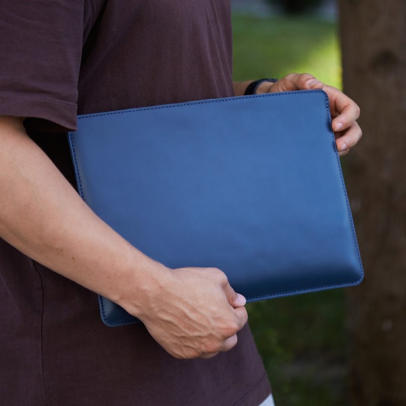 经典皮革制作的 MacBook 保护套 内衬毛毡的 iPad 保护套 - 平板/电脑保护壳 - 真皮 蓝色