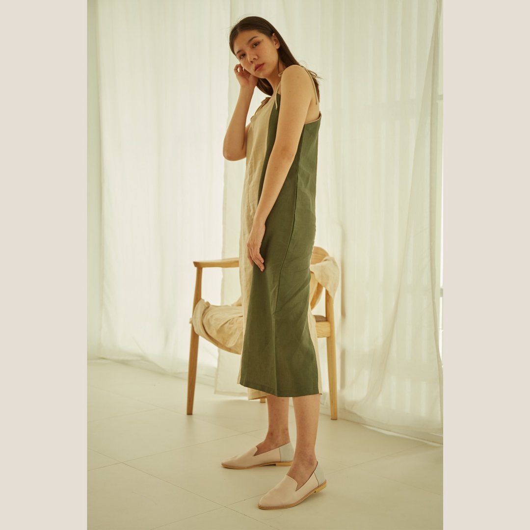 Linen Mood Dress - Olive Green - 洋装/连衣裙 - 棉．麻 蓝色