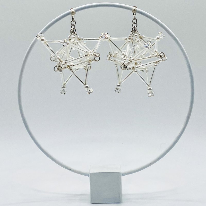 3D Star PIERCE/EARRING【Aurora】 - 耳环/耳夹 - 玻璃 透明