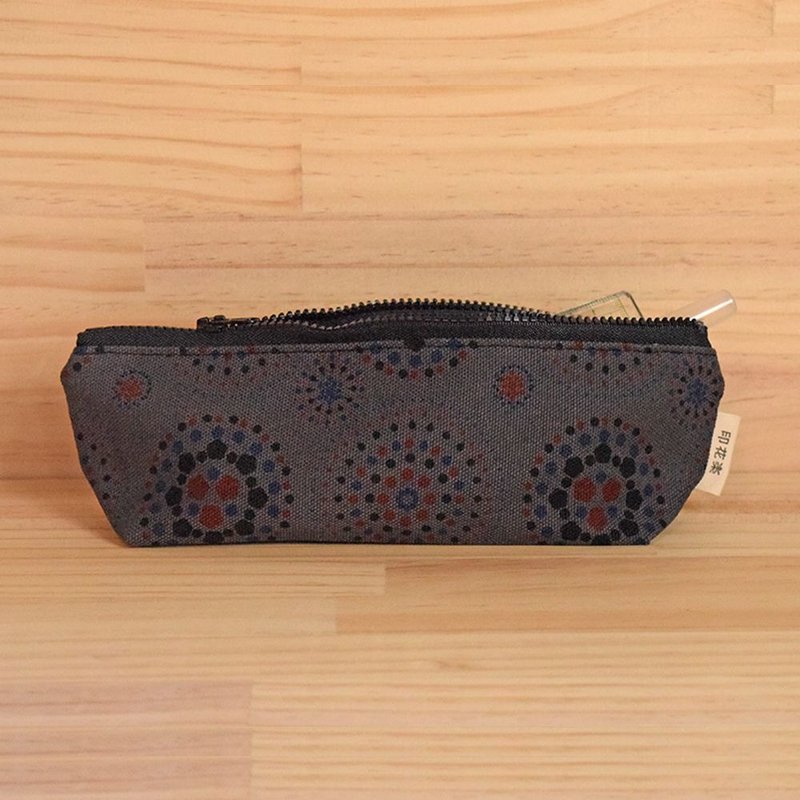 拉链笔袋/烟火/夜空灰色 - 铅笔盒/笔袋 - 棉．麻 灰色