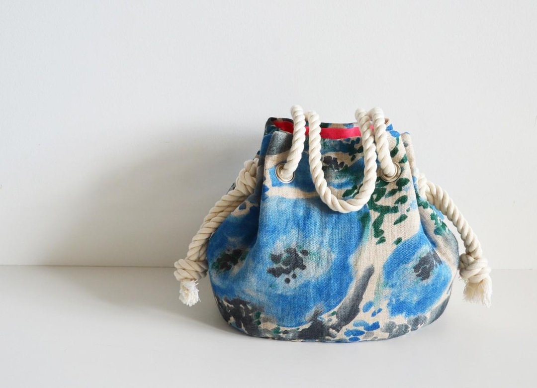 Blue Flower Linen Marine Bag - 侧背包/斜挎包 - 棉 蓝色