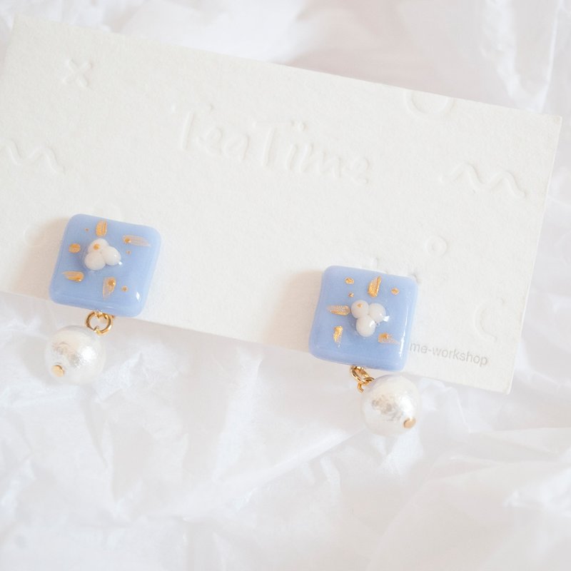 TeaTime    莫兰迪色的下午茶  之  雾蓝淡蓝    - 耳环/耳夹 - 粘土 