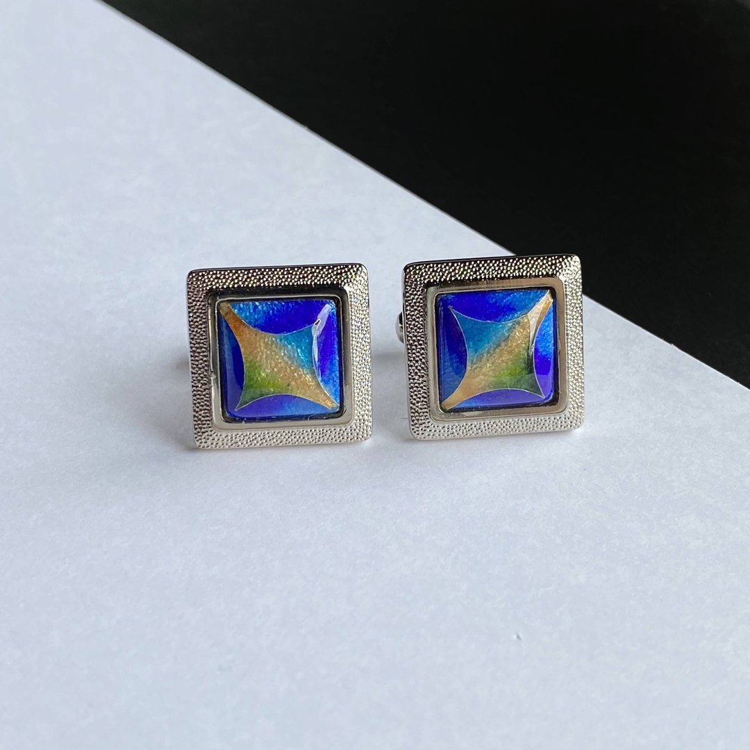 Star [Blue Blue] Cloisonne Cufflinks Cufflinks Pure Silver Wired Cloisonne - 袖扣 - 其他材质 蓝色