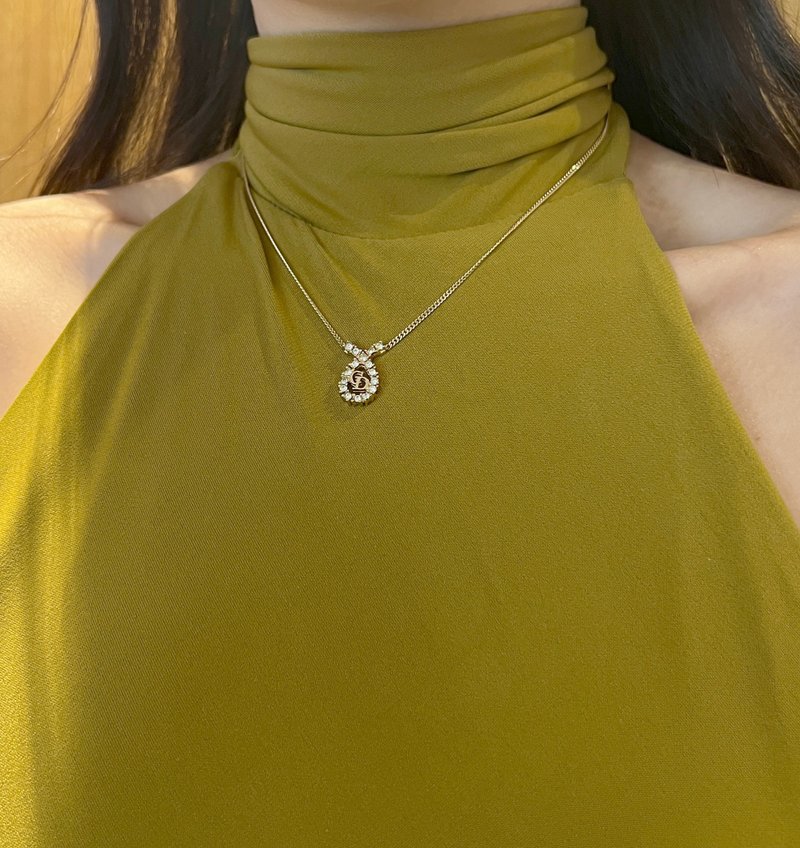 Dior人气水滴型水钻镀金颈链 日本中古Vintage 情人节礼物 极美品 - 项链 - 其他金属 金色