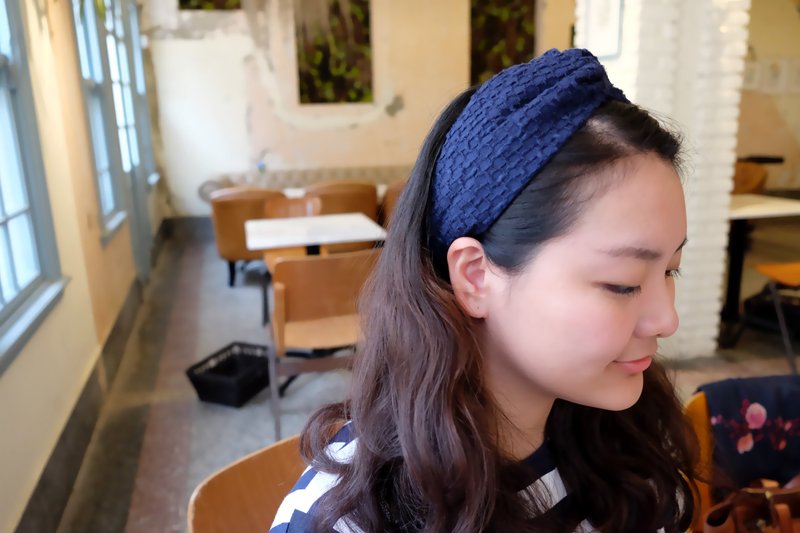 //发带//深夜星光藏蓝格纹蕾丝 - 发饰 - 棉．麻 蓝色