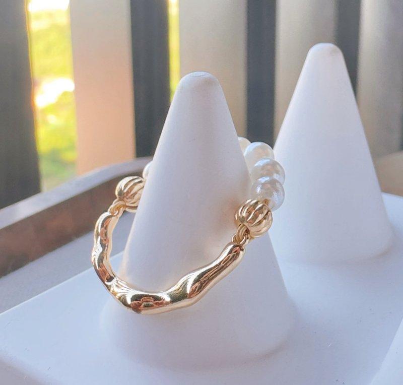 14K包真金珍珠双面戒 - 戒指 - 其他材质 金色