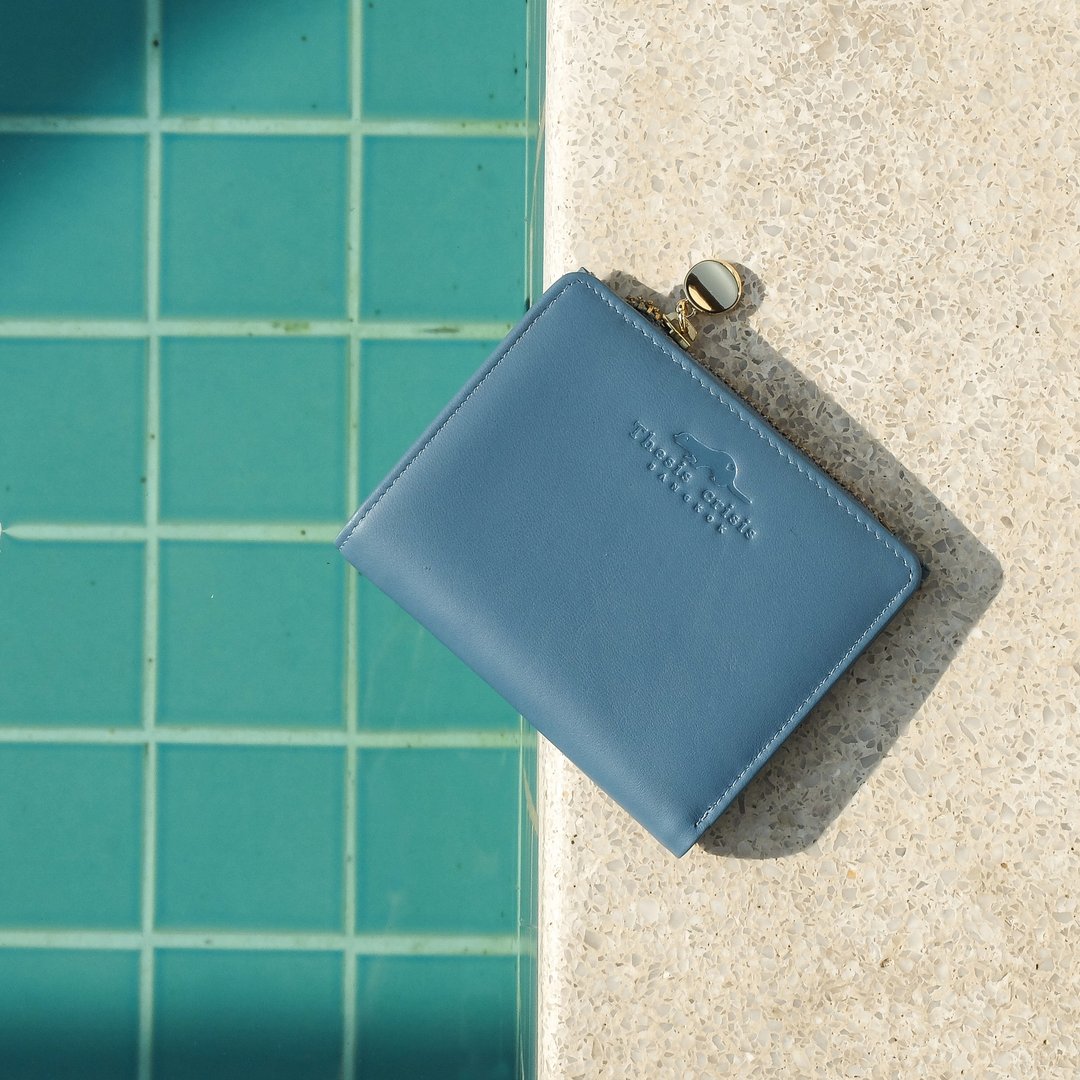 SOLD OUT -(LIMITED) PEONY - SMALL LEATHER SHORT WALLET - TEAL - 皮夹/钱包 - 真皮 蓝色