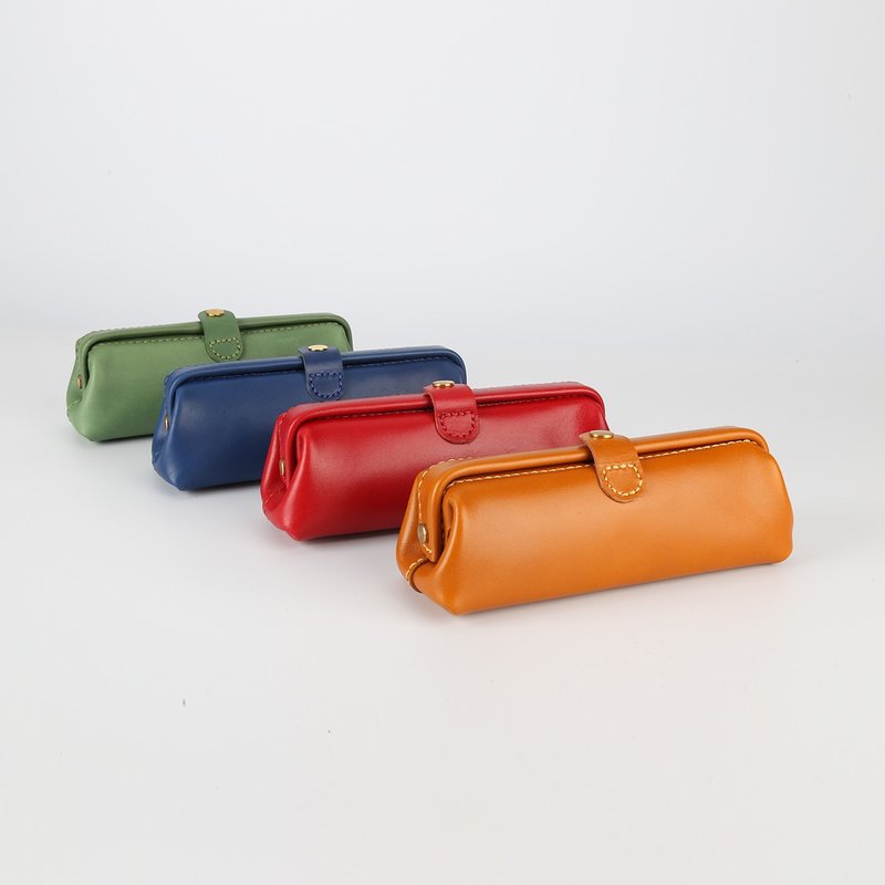 【切線派】純手工真皮筆袋進口頭層牛皮文藝簡約復古筆袋口金版 - 铅笔盒/笔袋 - 真皮 多色