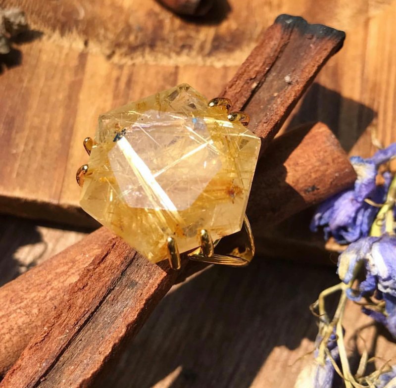 【Lost and find】 天然石 金发晶 六芒钻 指环 - 戒指 - 宝石 金色