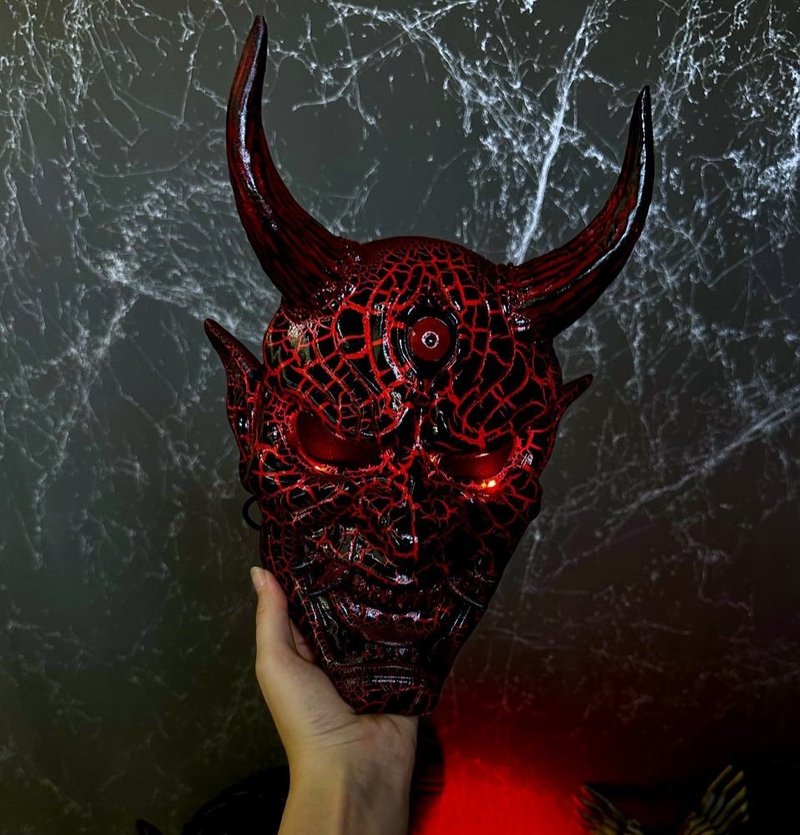 DBD Oni 面具 - 红色和黑色龟纹，黎明杀机面具，Oni 恶魔角色扮演 - 口罩 - 树脂 黑色