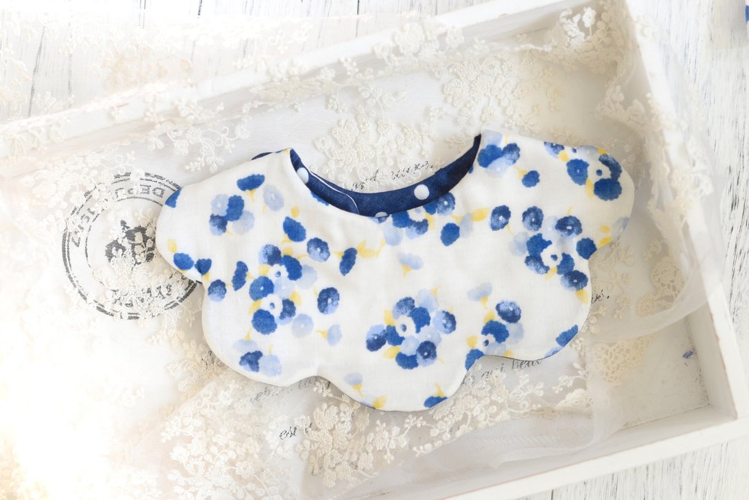 WIND FLORAL BABY BIB - 围嘴/口水巾 - 棉 蓝色