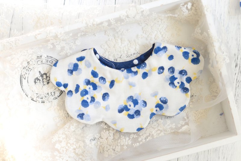 WIND FLORAL BABY BIB - 围嘴/口水巾 - 棉．麻 蓝色
