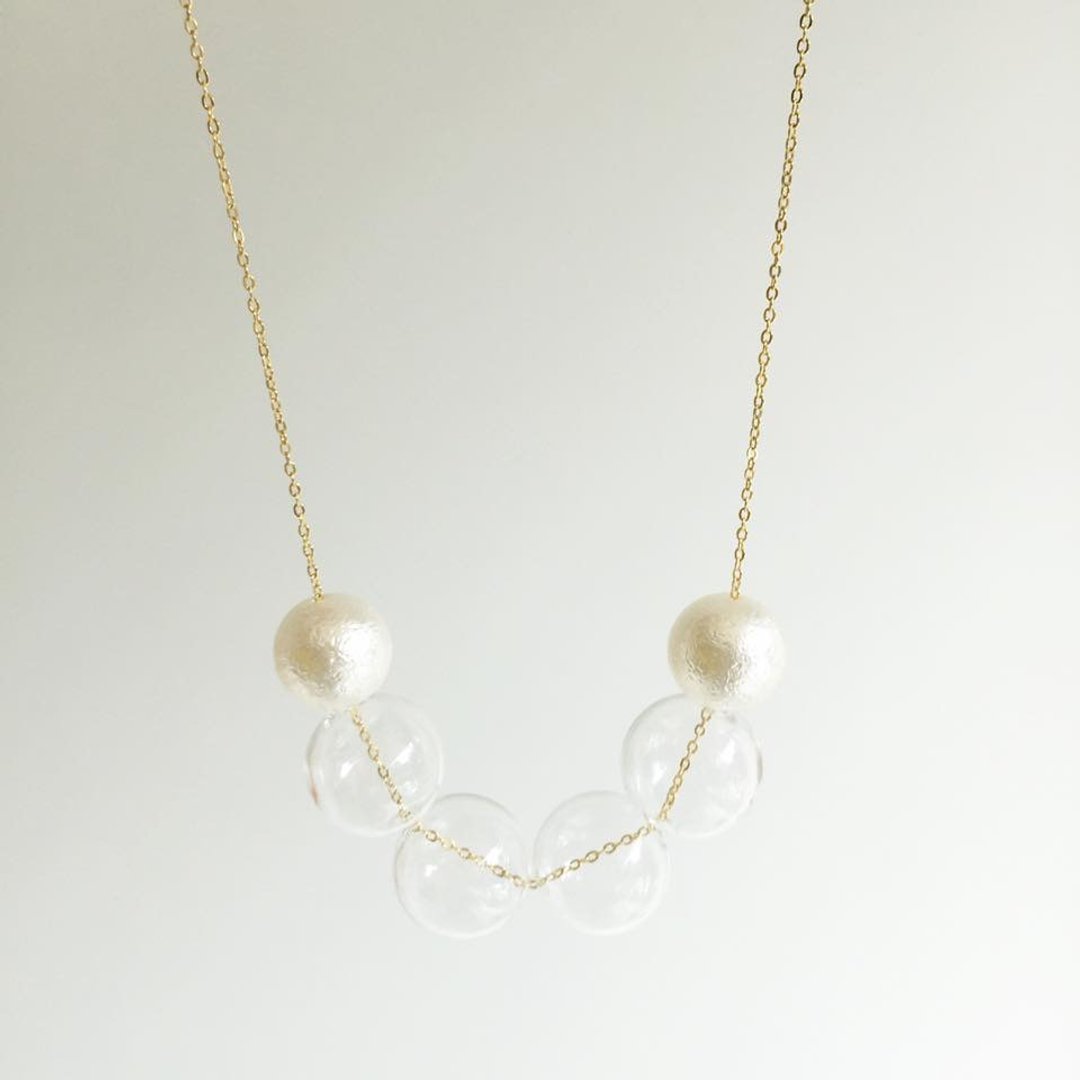 Laperle <<迷幻系列>>  白色 clubbing 几何 闪烁 玻璃球 项链 颈链 Golden Silver Color Glass Ball Necklace Geometric - 颈链 - 玻璃 白色
