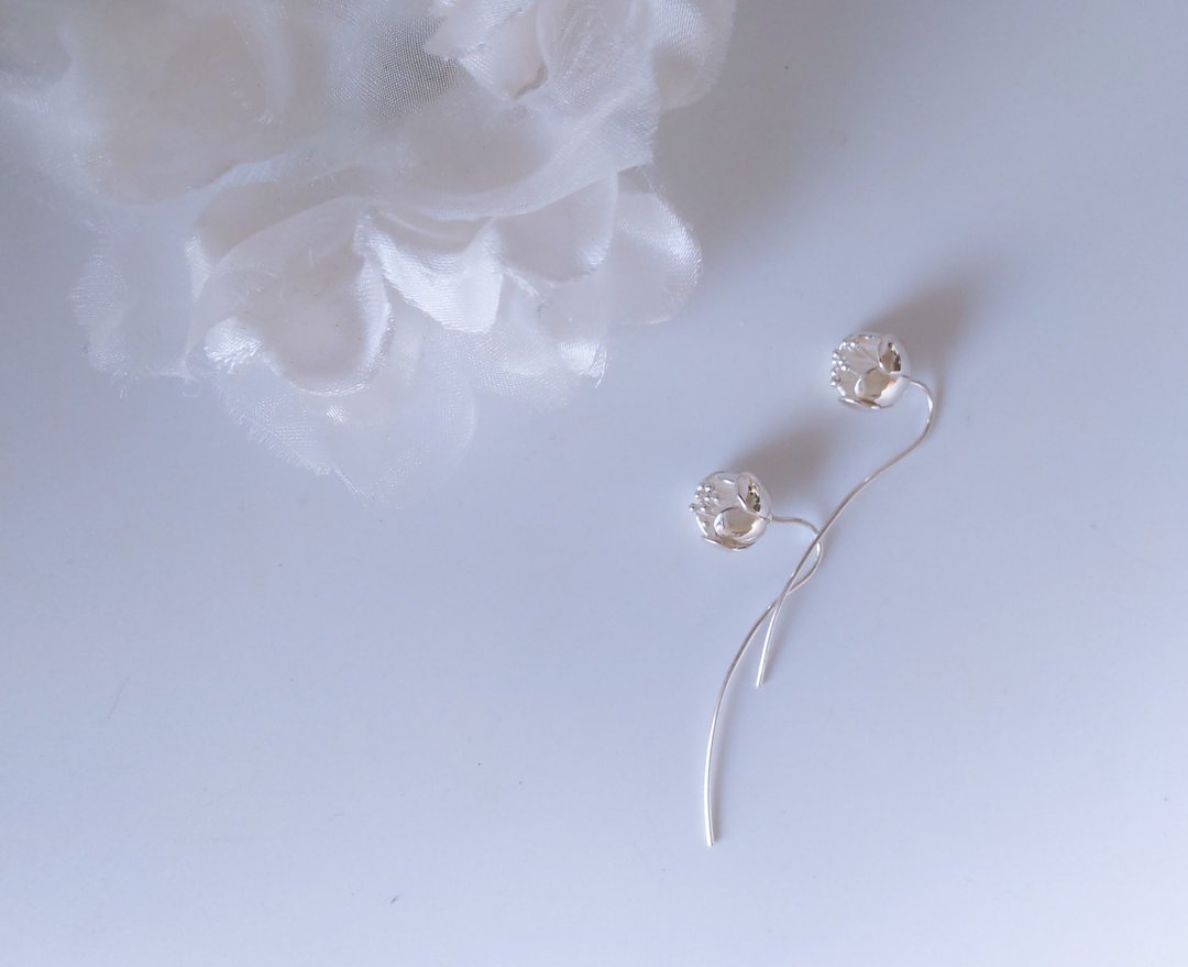 花朵 纯银耳针 - 耳环/耳夹 - 其他金属 银色