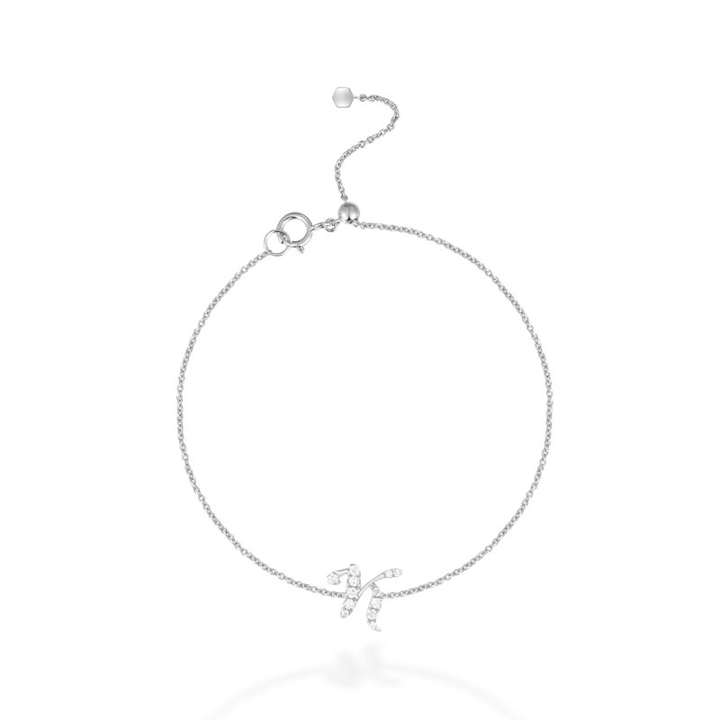 【mori】K 字母钻石手链 【14k白金】 - 手链/手环 - 钻石 银色