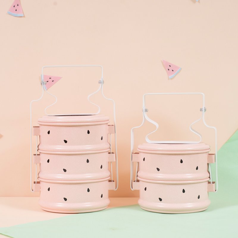 水果系列：红色黑点西瓜2层+3层泰国传统便当盒组 - 厨房用具 - 珐琅 粉红色