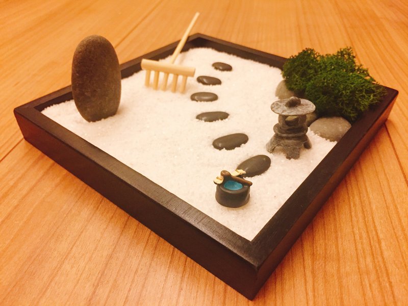 纯自然 日式 禅庭 黑木盒 沙盘 枯山水 石灯 送礼 疗愈 小物 zen - 摆饰 - 木头 黑色
